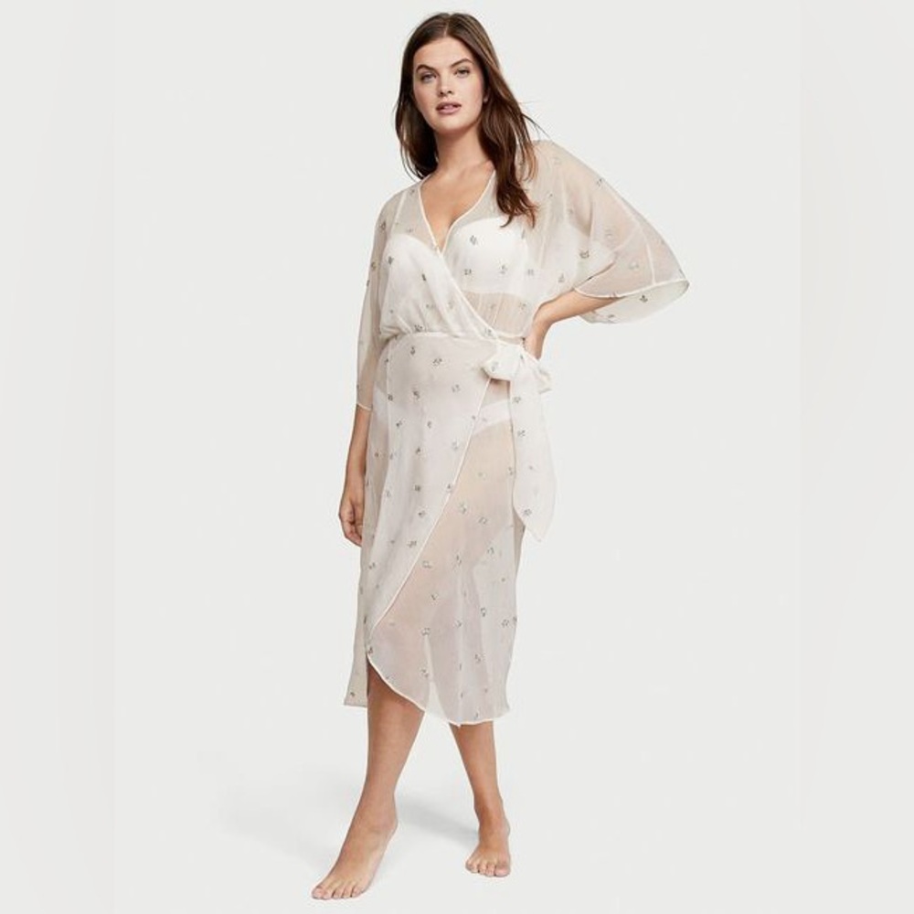 Bridal Sheer Long Embroidered Robe XS/S